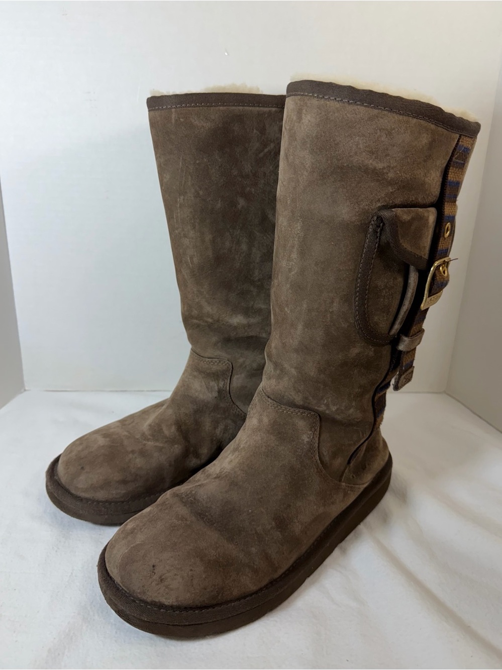 UGG Australia 1895 Retro Cargo Womens Tall Zip Sheepskin Boots Brown Size 7